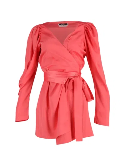 Pre-owned Rotate Birger Christensen Puff-sleeve Wrap Mini Dress In Pink