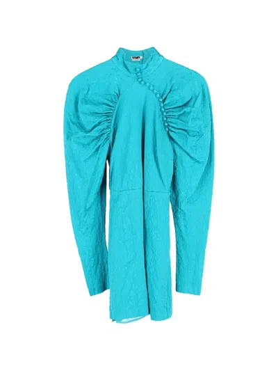 Pre-owned Rotate Birger Christensen Puff-sleeved Jacquard Dress In Blue