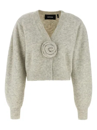 Rotate Birger Christensen Puff-sleeves Rose Detail Cardigan In Neutral