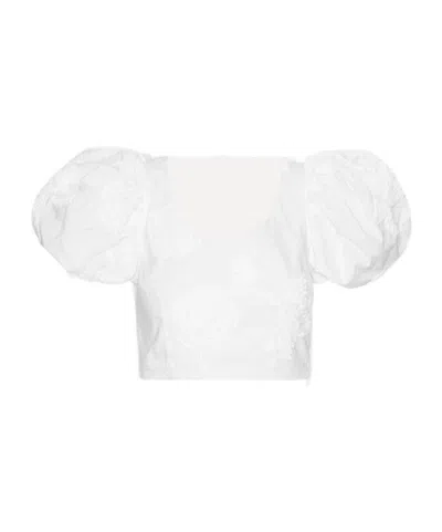 Rotate Birger Christensen Puff-sleeve Floral-embroidered Top In Transparent