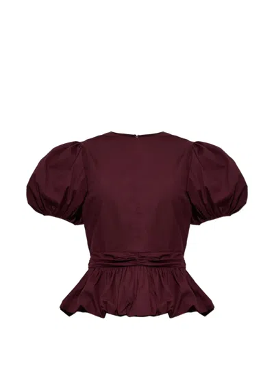 Rotate Birger Christensen Puff-sleeve Peplum Blouse In Burgundy