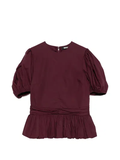 Rotate Birger Christensen Puff-sleeve Peplum Top In Red