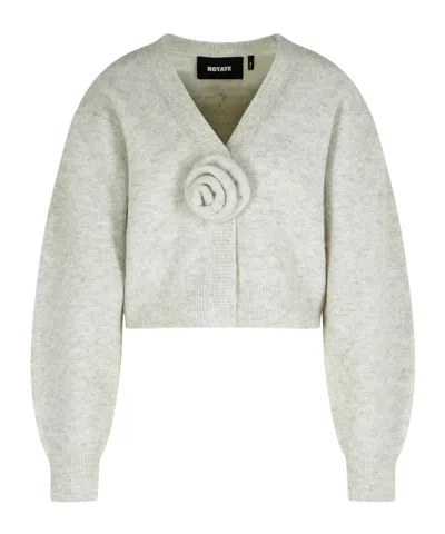 Rotate Birger Christensen Puff-sleeve Rose-embellished Cardigan In Gray