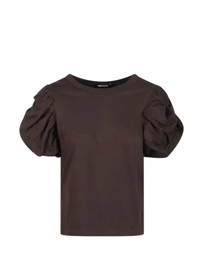 Rotate Birger Christensen Rotate Birgerchristensen Rotate Puff-sleeve Cotton T-shirt In Brown