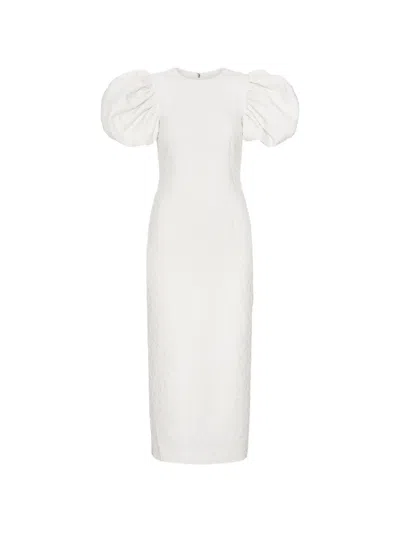 Rotate Birger Christensen Puffy Jacquard Midi Dress In White