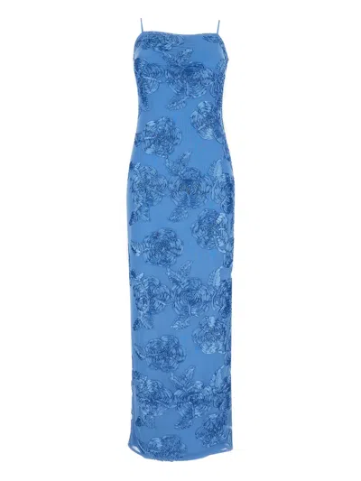 Rotate Birger Christensen Raised-floral Strap Maxi Dress In Blue