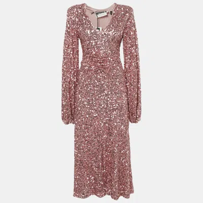 Pre-owned Rotate Birger Christensen Rapture Rose Sequin Mesh Sirin Dress S In Pink