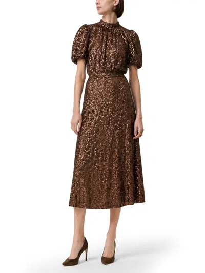 Rotate Birger Christensen Recycled Plissé-lace Mini Dress In Brown
