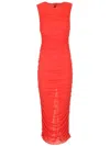 Rotate Birger Christensen Red Midi Dress With Ruffles In Red
