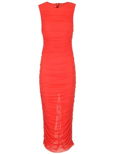 ROTATE BIRGER CHRISTENSEN RED MIDI DRESS WITH RUFFLES