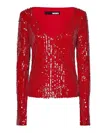 ROTATE BIRGER CHRISTENSEN RED SEQUINS LONG-SLEEVED TOP