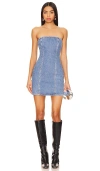 Rotate Birger Christensen Crystal-embellished Denim Mini Dress In Blue