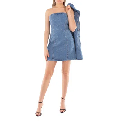 Rotate Birger Christensen Rhinestone Denim Dress In Brown