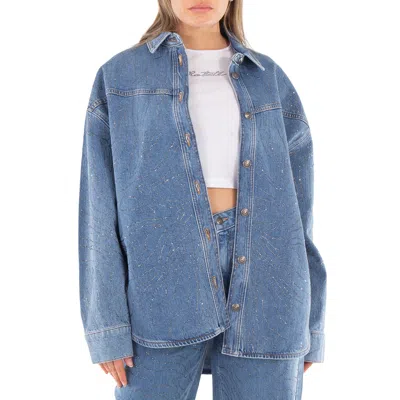Rotate Birger Christensen Rhinestone Denim Shirt, Brand Size 38 (us Size 4) In Blue