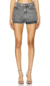 Rotate Birger Christensen Crystal Frayed Hem Denim Shorts In 灰色牛仔布