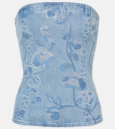 ROTATE BIRGER CHRISTENSEN RHINESTONE DENIM TOP