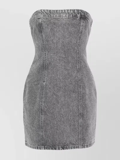 Rotate Birger Christensen Herla Rhinestone Denim Dress In Grey