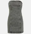 Rotate Birger Christensen Rhinestone-embellished Denim Minidress In Grey