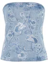 Rotate Birger Christensen Rotate Sunday Rhinestone Strapless Denim Corset Top In Blue