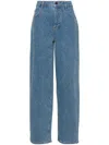 Rotate Birger Christensen Rotate Ladies Light Blue Denim Rhinestone Wide Leg Jeans In Blue
