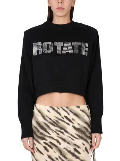ROTATE BIRGER CHRISTENSEN RHINESTONE LOGO CROPPED SHIRT