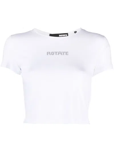 Rotate Birger Christensen Rhinestone-logo Cropped T-shirt In White