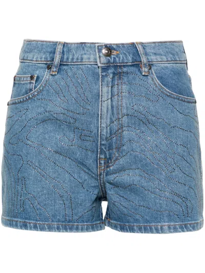 Rotate Birger Christensen Ladies Light Blue Denim Rhinestone Denim Shorts