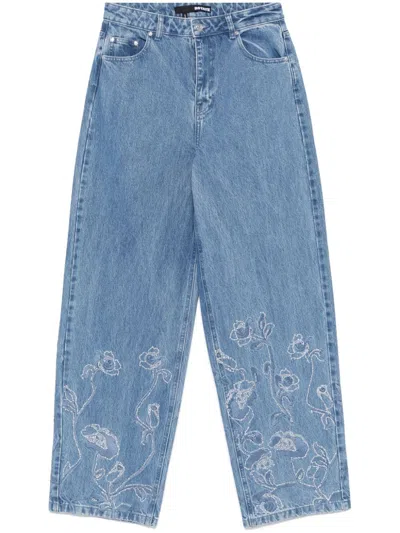 Rotate Birger Christensen Rhinestoned Wide-leg Jeans In Blue