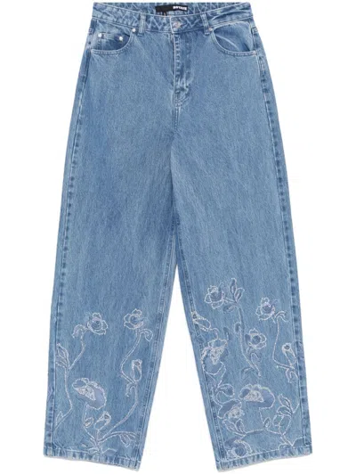 ROTATE BIRGER CHRISTENSEN RHINESTONED WIDE-LEG JEANS