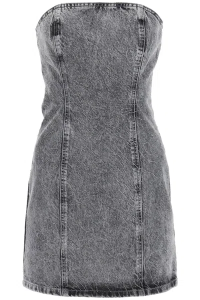Rotate Birger Christensen Rhinstone-embellished Denim Mini Dress For Women In Gray