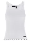 Rotate Birger Christensen Textured Tank Top Scalloped Hem In White