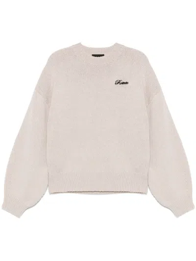 Rotate Birger Christensen Ribbed-knit Crew-neck Sweater In Neutrals