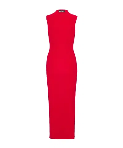Rotate Birger Christensen Ribbed-knit Midi Dress In Red