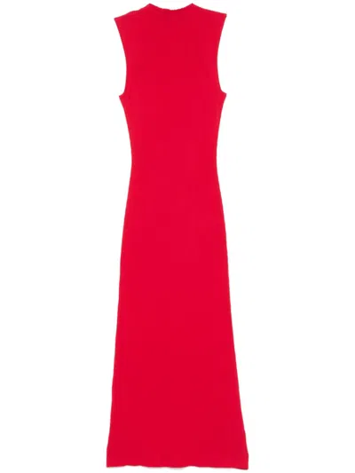 Rotate Birger Christensen Ribbed-knit Midi Dress In Red