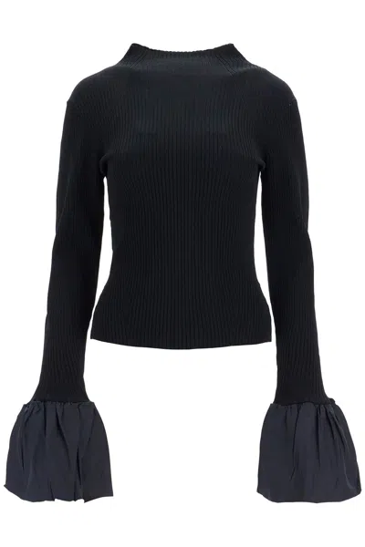 Rotate Birger Christensen Ribbed Knit Top In Black