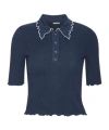 Rotate Birger Christensen Fitted Polo Shirt With Contrasting Hems In Blue