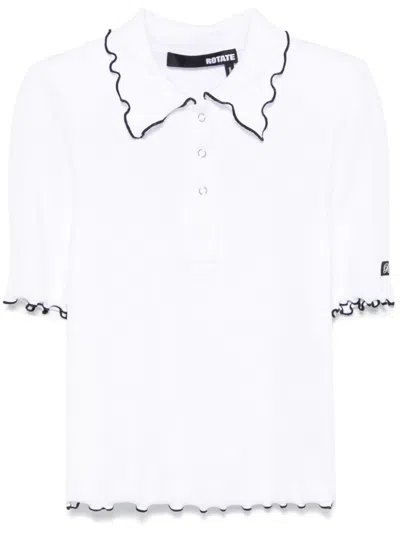 Rotate Birger Christensen Ribbed Polo Top In White