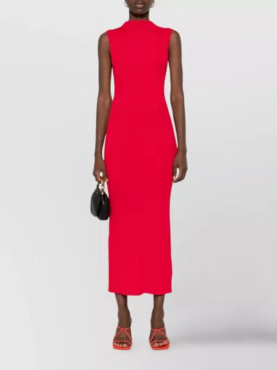 Rotate Birger Christensen Ribbed Sleeveless Midi Dress With High Collar