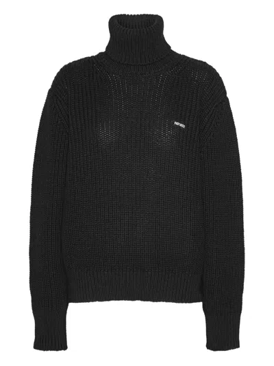Rotate Birger Christensen Ribbed Turtleneck Sweater In Black