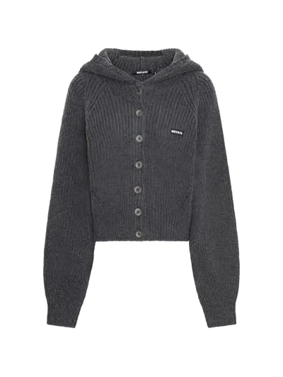 Rotate Birger Christensen Ribbed-knit Hooded Cardigan In Gray