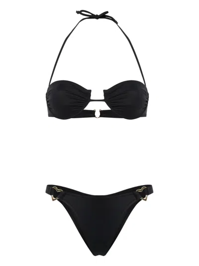 Rotate Birger Christensen Ring-detailing Bikini In Black