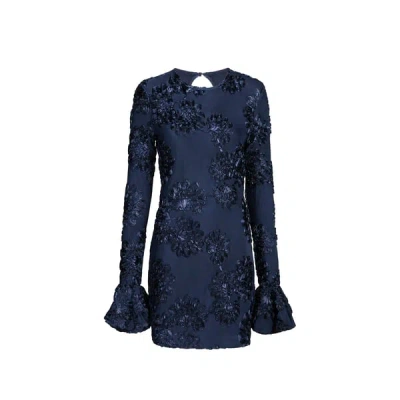 Rotate Birger Christensen Robe Courte En Maille 3d In Blue