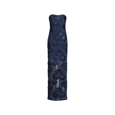 Rotate Birger Christensen Robe Longue Bustier En Maille 3d In Blue