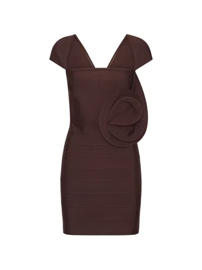 Rotate Birger Christensen Rotate Shaping Rose Detail Mini Dress With Back Zip In Brown