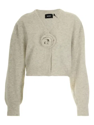 Rotate Birger Christensen Rose-embellished Cardigan In Neutral