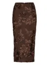 Rotate Birger Christensen Rose-embellished Pencil Midi Skirt In Brown