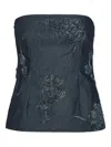 Rotate Birger Christensen Rose-embellished Strapless Top In Blue