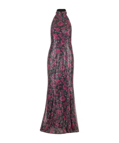 Rotate Birger Christensen Rose-pattern Sequin Maxi Dress In Green