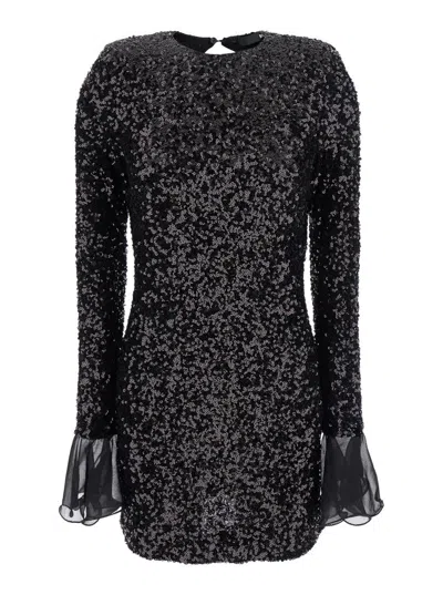 Rotate Birger Christensen Rosita Dress Sequins Mini Ls Dress In Black