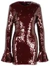 Rotate Birger Christensen Bordeaux Sequin Crewneck Mini Dress With Flared Sleeves In Tech Fabric Stretch Woman In White